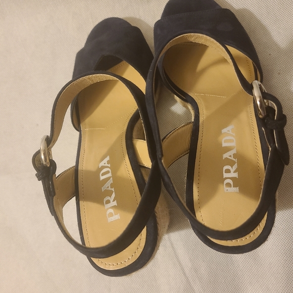 Prada Women's Suede Espadrille Wedge Sandals in Blue Suede - Picture 4 of 8